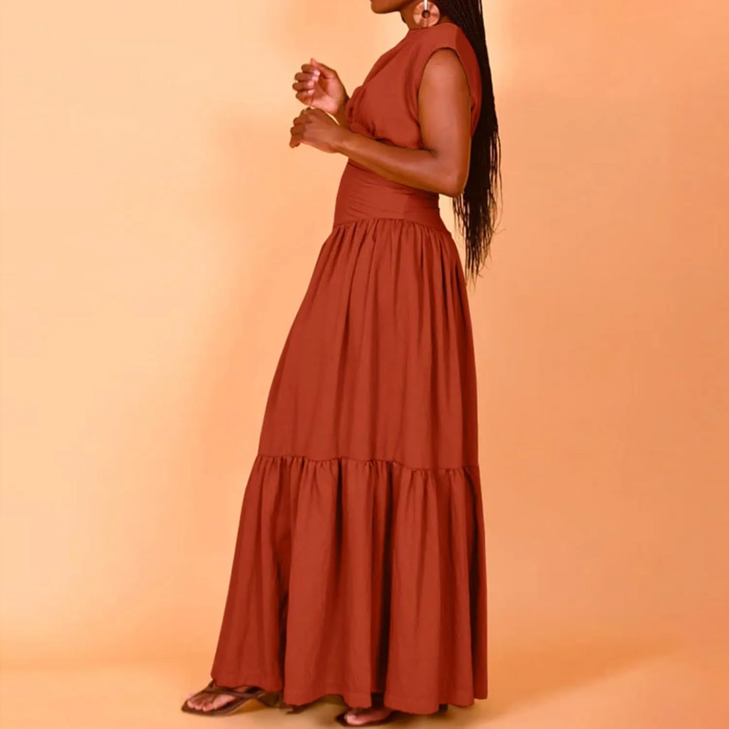 Women's Cocktail Dresses Dressy Casual Loose Sleeveless Ruffle Hem Pleated Flowy Long Maxi Dress Evening Party Dress