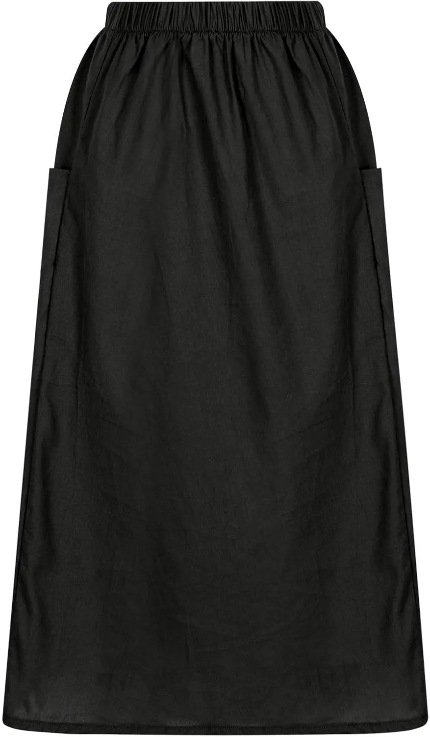 Women's Cotton Linen Casual Midi Skirt High Elastic Waisted Long Skirts Fall Winter Solid Color Skirt with Pockets