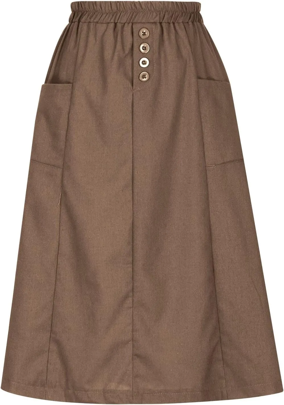 Women's Cotton Linen Skirts Elastic High Waist Button Pleated Midi Skirt with Pockets Casual Fashion Loose Fit Skirt