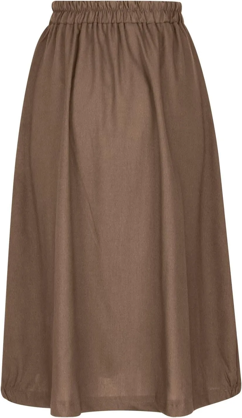 Women's Cotton Linen Skirts Elastic High Waist Button Pleated Midi Skirt with Pockets Casual Fashion Loose Fit Skirt