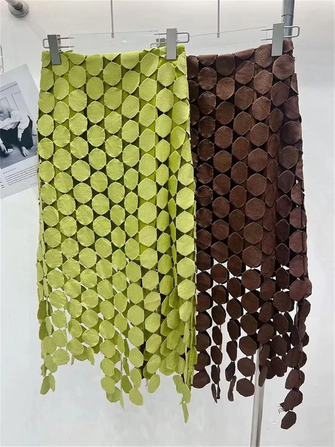 Women's Irregular Tassel Hem Hollow Out Skirt High Waist Patchwork Solid Midi Skirts Female Summer Clothing