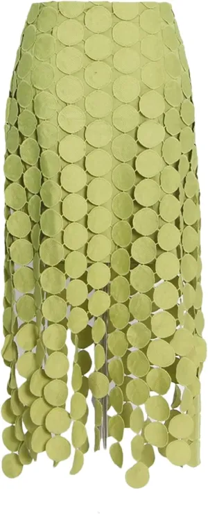 Women's Irregular Tassel Hem Hollow Out Skirt High Waist Patchwork Solid Midi Skirts Female Summer Clothing