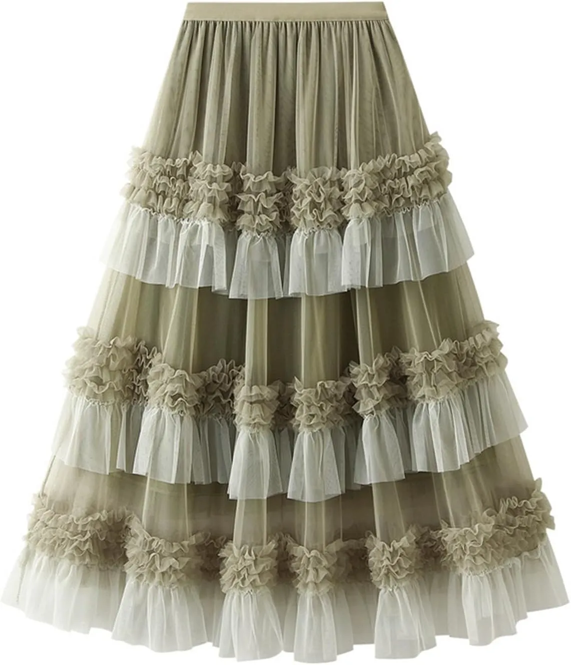 Women's Layered Long Tulle Skirt Color Block Ankle-Length A-Line High Waisted Mesh Maxi Skirt for Evening Party Club