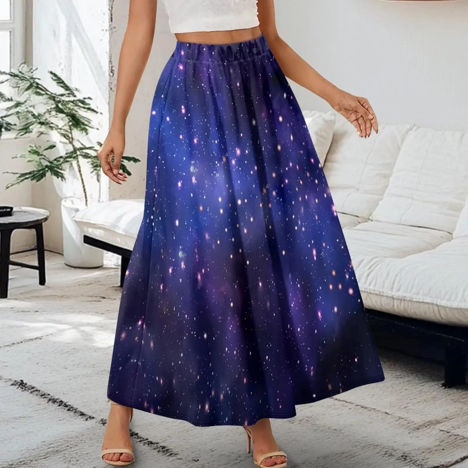 Women's Maxi Skirts Pleated High Waisted Casual Long Skirts Flowy High Waist Party Holiday Skirts with Pockets