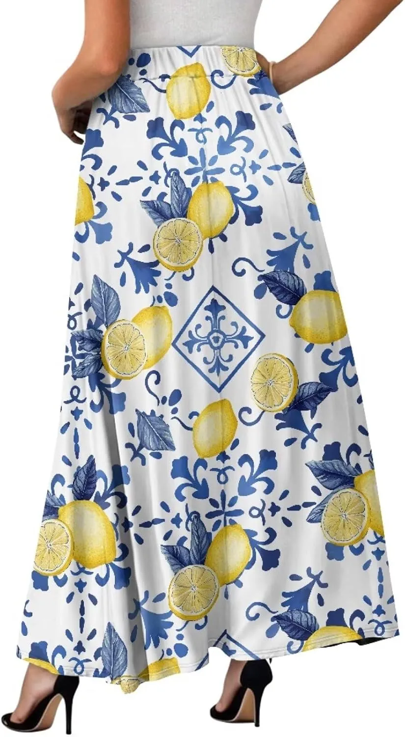 Women's Maxi Skirts Pleated High Waisted Casual Long Skirts Flowy High Waist Party Holiday Skirts with Pockets