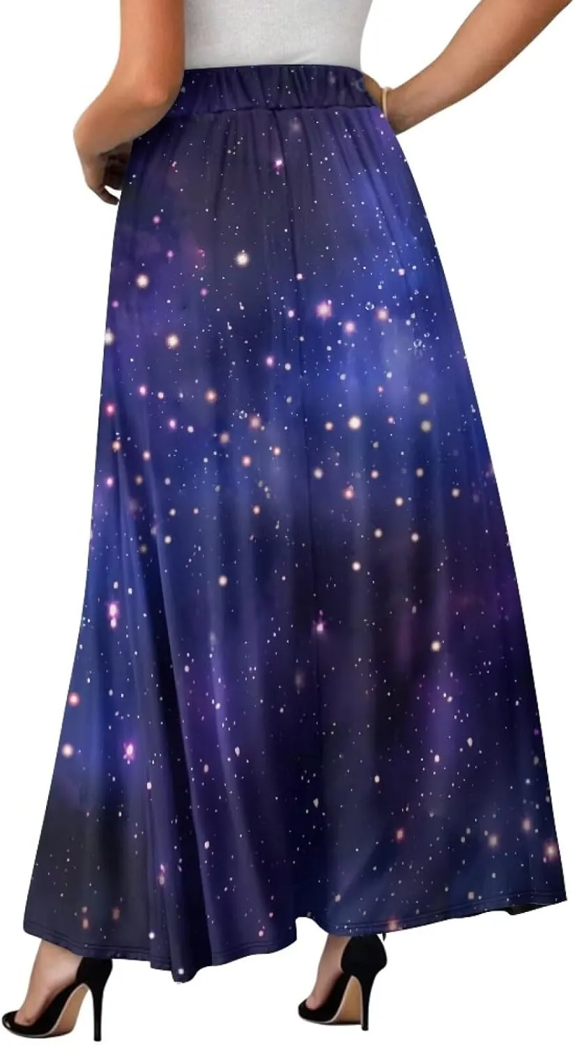 Women's Maxi Skirts Pleated High Waisted Casual Long Skirts Flowy High Waist Party Holiday Skirts with Pockets