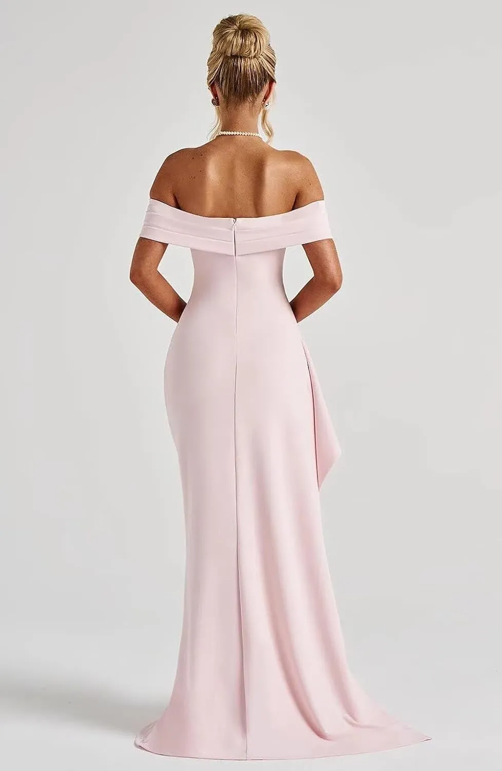 Women's Off The Shoulder Satin Ruffle Prom Dresses for Teens Long Mermaid Evening Cocktail Dress with Slit