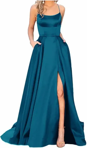 Women's Plus Size Chiffon Off Shoulder Formal Dress with Side Slit Spaghetti Straps Prom Dress Elegant Maxi Dress