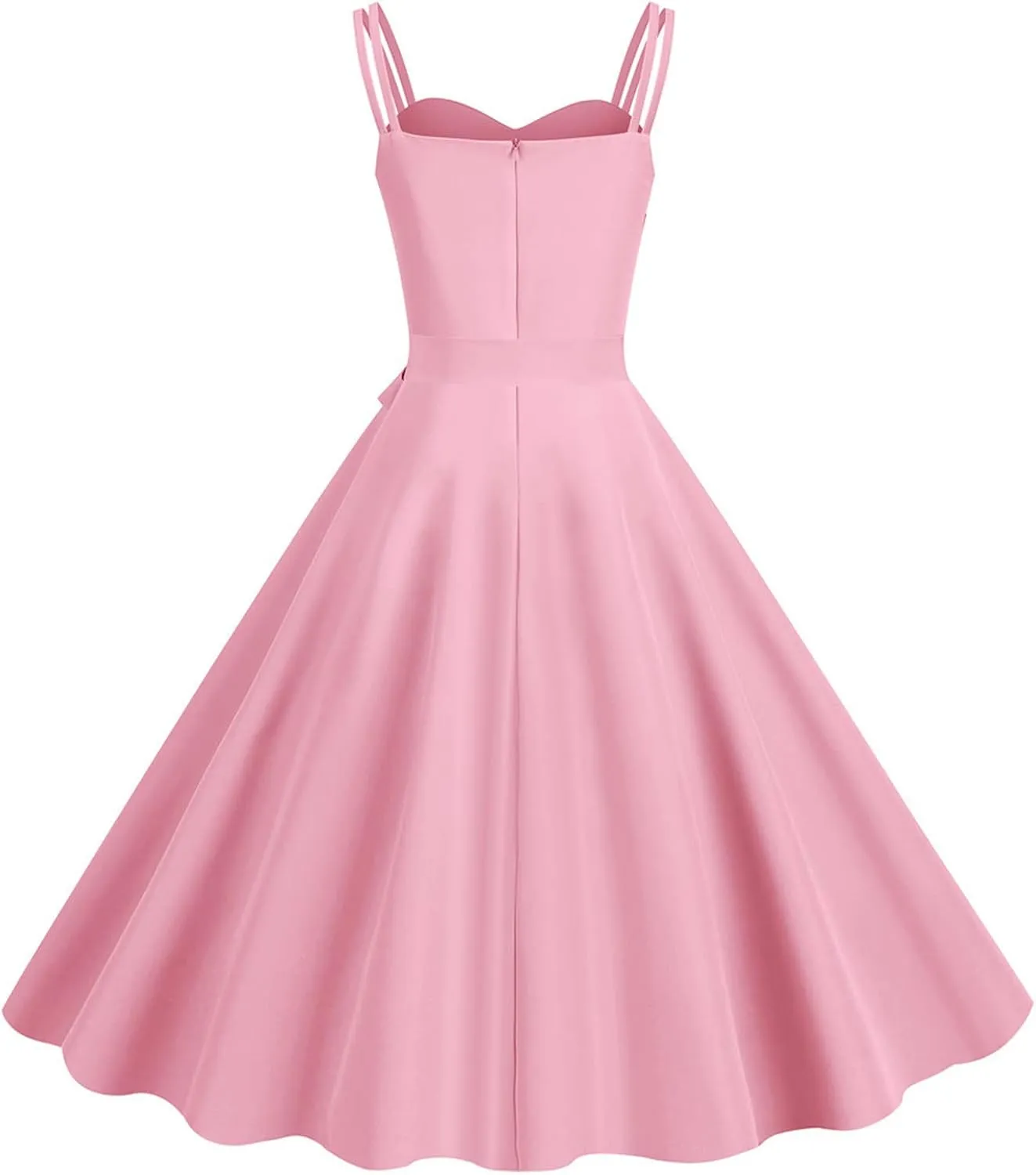 Women's Rockabilly Dresses 50's Vintage Spaghetti Strap Sleeveless Solid Prom Cocktail Swing Midi Dress
