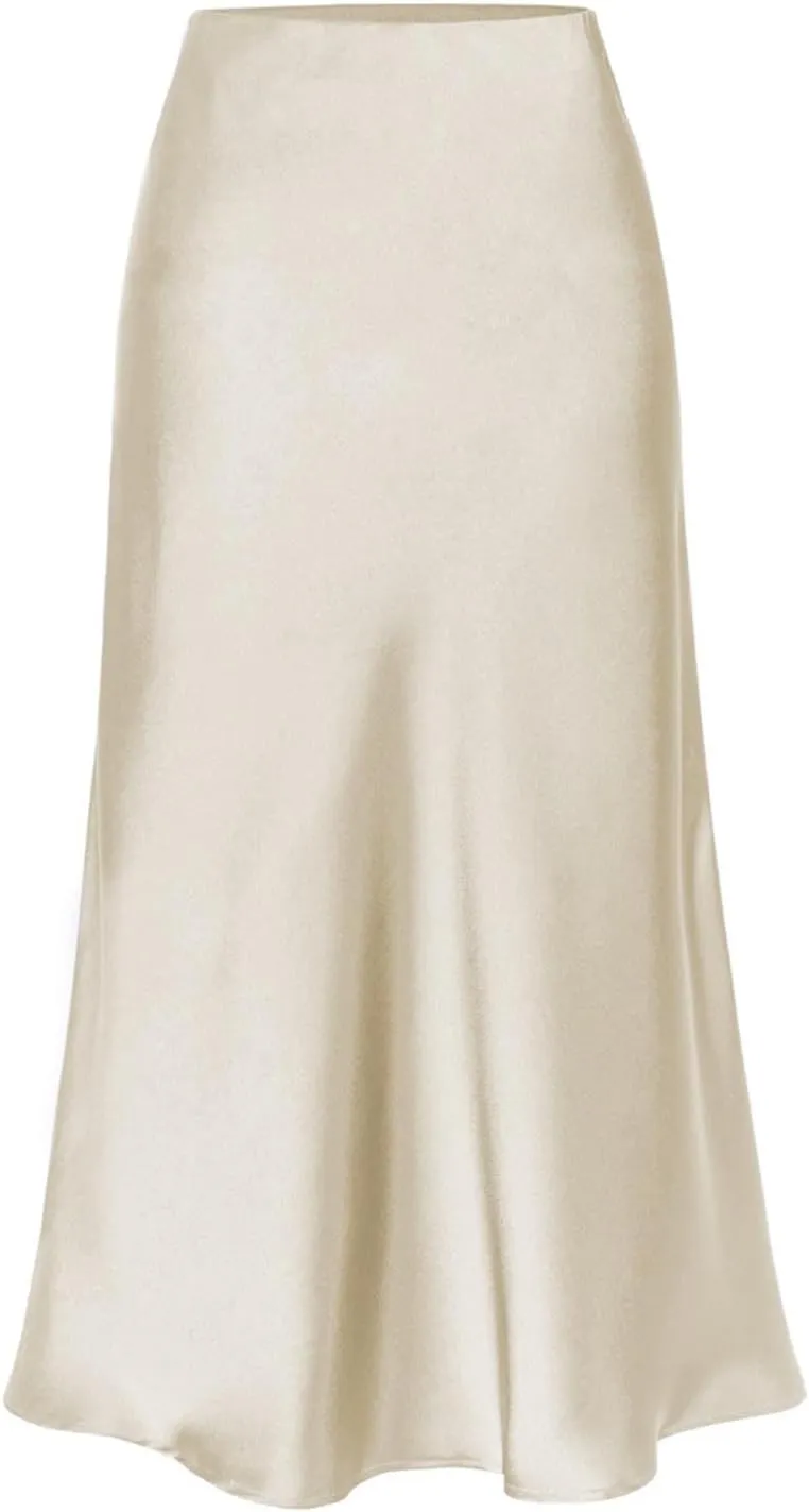 Womens Satin Skirts Casual Silk Midi Skirt High Waisted Long Skirts Elegant Work Skirts Midi Dress for Women