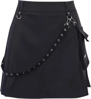 Women's Sexy Mini Skirts High Waist Cargo Skirt Belt Irregular Punk Gothic Style A-line Bed Skirt for Women's