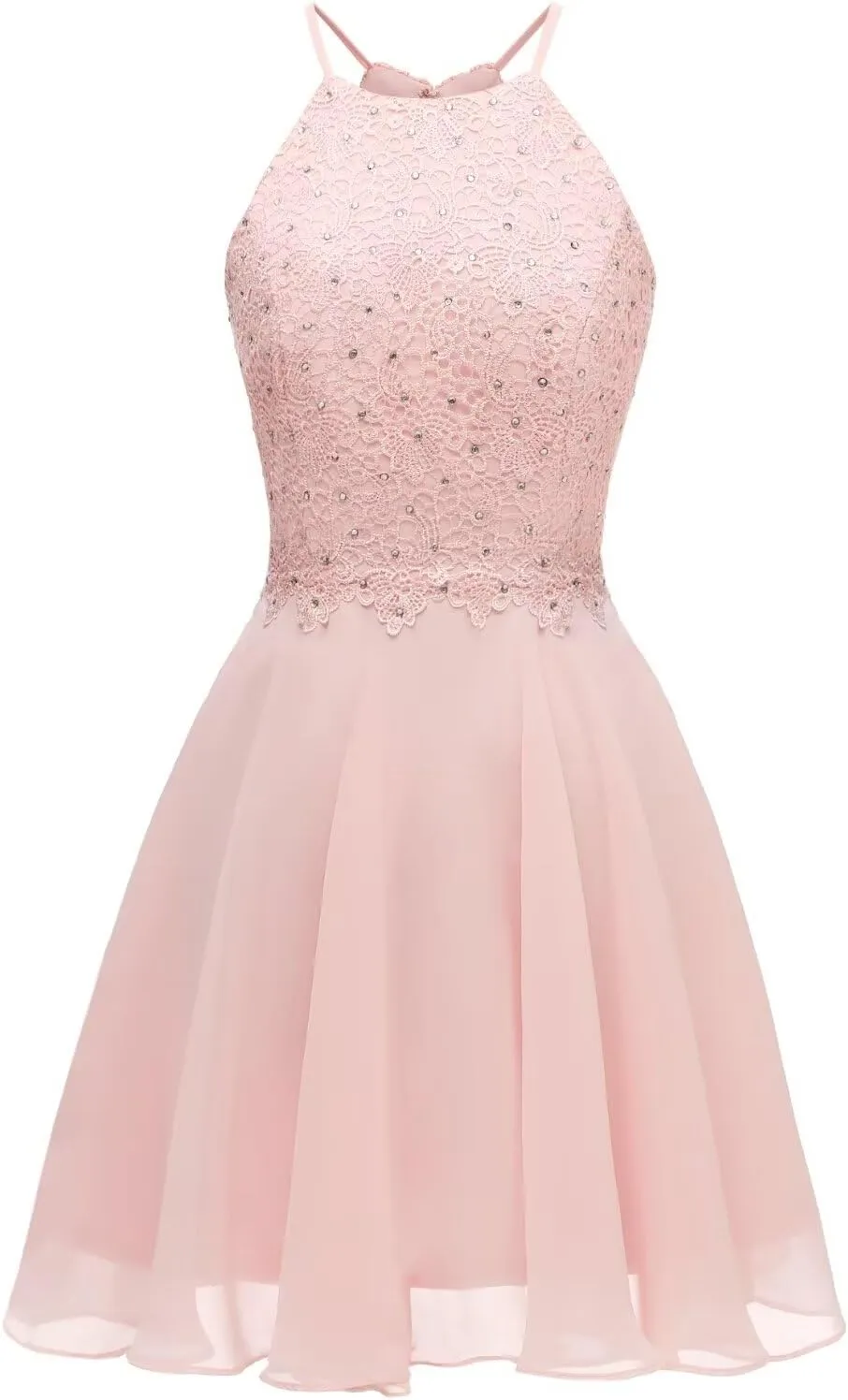 Women's Short Lace Homecoming Dress Knee Length Halter Prom Dresses for Teens Graduation Party Gown