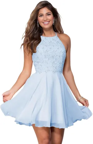 Women's Short Lace Homecoming Dress Knee Length Halter Prom Dresses for Teens Graduation Party Gown