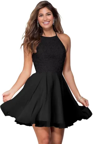 Women's Short Lace Homecoming Dress Knee Length Halter Prom Dresses for Teens Graduation Party Gown