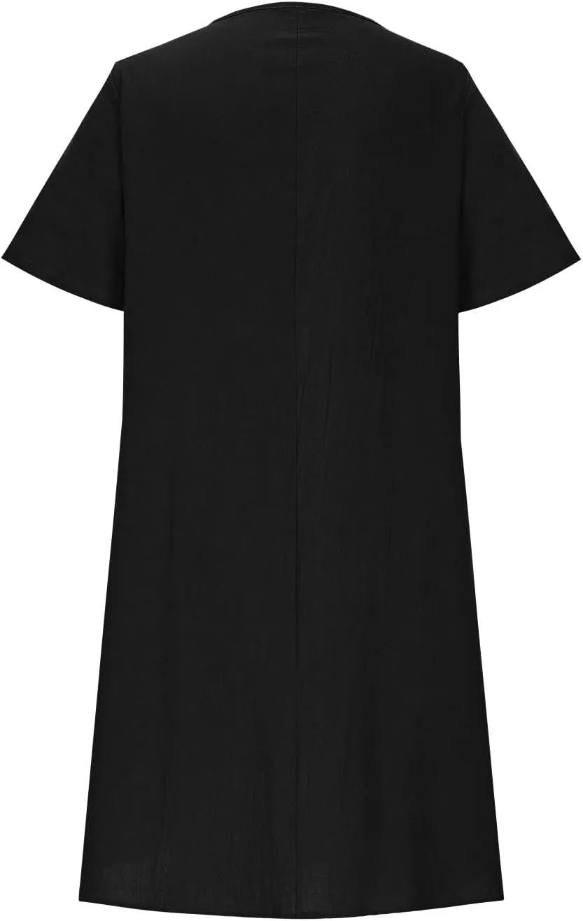 Women's Short Sleeve Swing Midi Dress Flowy Crewneck Plus Size Casual Loose Beach Vacation Dailywear T-Shirt Dress