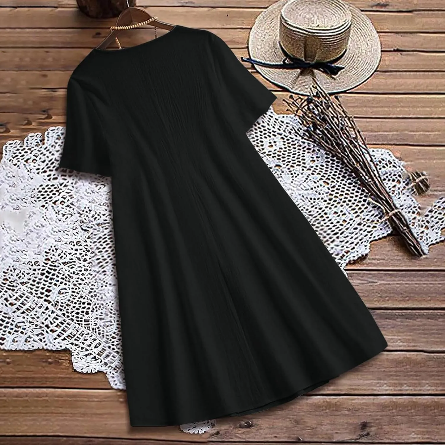 Women's Short Sleeve Swing Midi Dress Flowy Crewneck Plus Size Casual Loose Beach Vacation Dailywear T-Shirt Dress