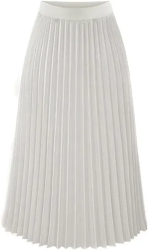Womens Skirt Solid Print Midi Long Shirring Skirts High Waisted Flowy Pleated Skirt Chiffon Swing A-line Skirts