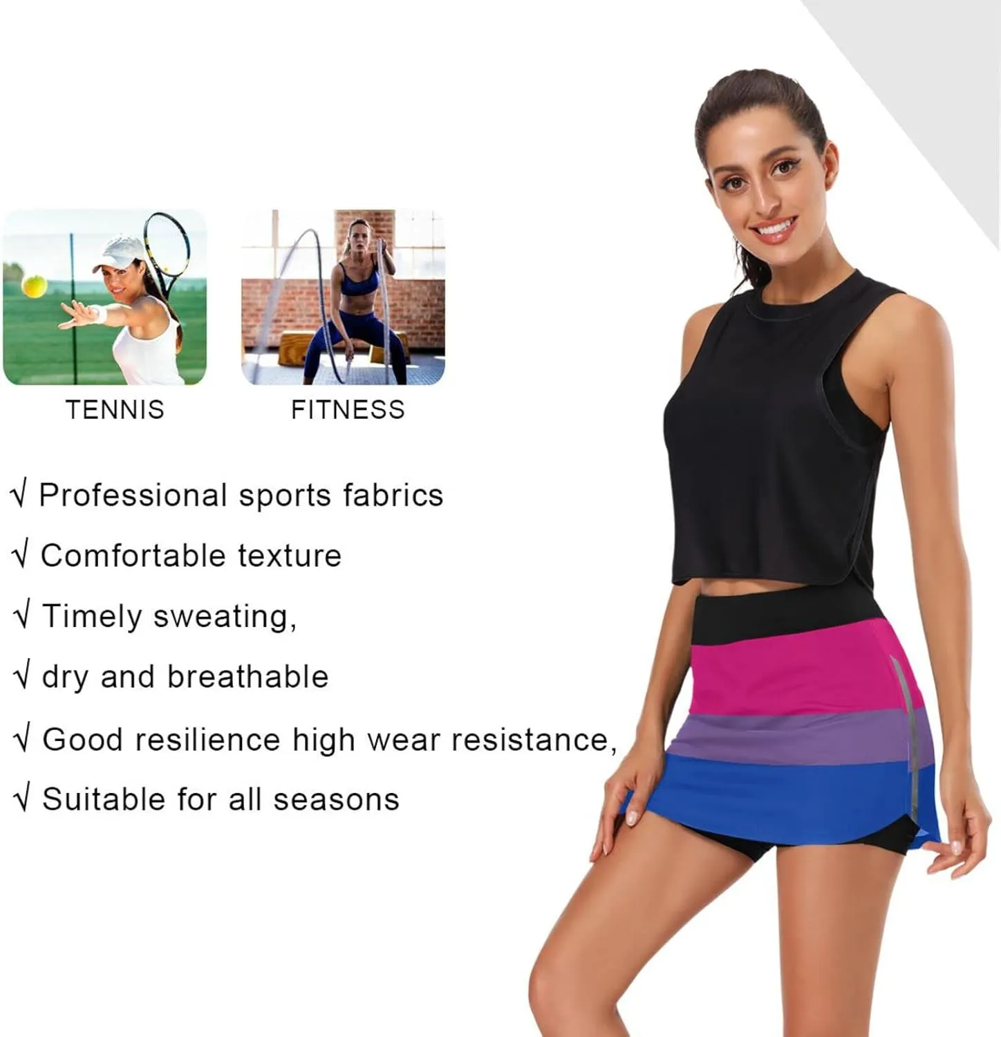 Womens Sports Skort Gay Pride Flag LGBT Rainbow Flag Summer Athletic Tennis Skirt Golf Skorts with Pockets