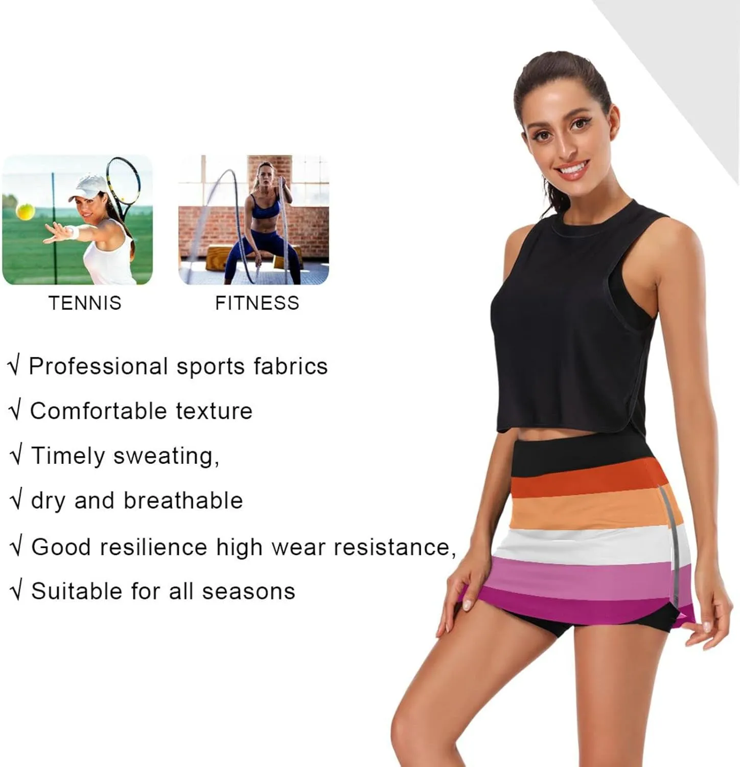 Womens Sports Skort Gay Pride Flag LGBT Rainbow Flag Summer Athletic Tennis Skirt Golf Skorts with Pockets