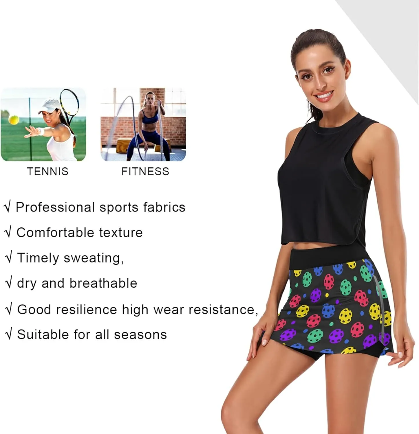 Womens Sports Skort Rainbow Unicorn Donut Summer Athletic Tennis Skirt Golf Skorts with Pockets