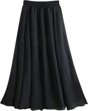 Women's Summer Cotton and Half Skirt High Waisted Slimming Mid Length A Line Loose Elastic Belt Skirt Fashion