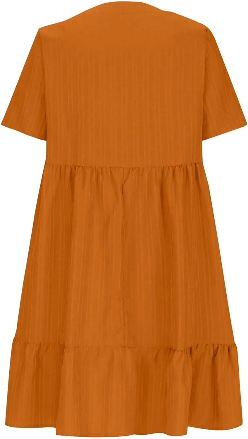 Women's Summer Dresses Casual Midi Swing Short Sleeve V Neck Tiered A Line Flowy Beach Dress Sundress 2025