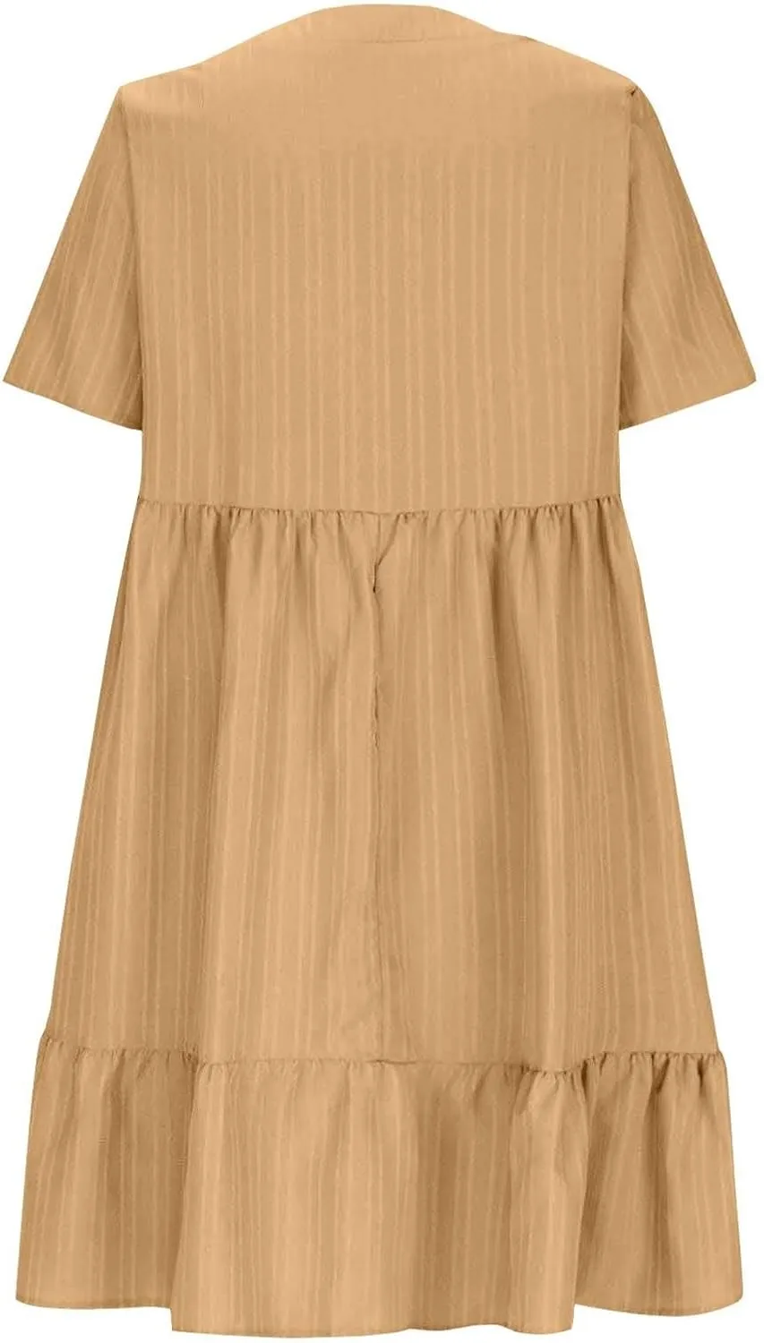 Women's Summer Dresses Casual Midi Swing Short Sleeve V Neck Tiered A Line Flowy Beach Dress Sundress 2025
