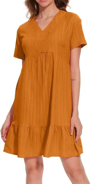 Women's Summer Dresses Casual Midi Swing Short Sleeve V Neck Tiered A Line Flowy Beach Dress Sundress 2025