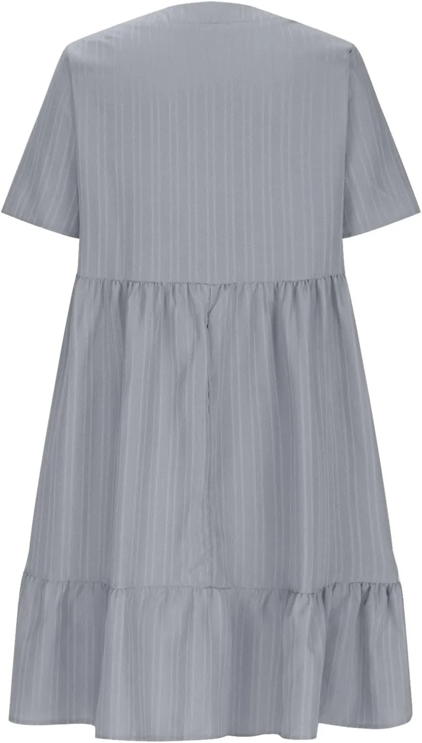 Women's Summer Midi Swing Dresses Casual Short Sleeve V Neck Pleated Tiered A Line Flowy Beach Sundress 2025