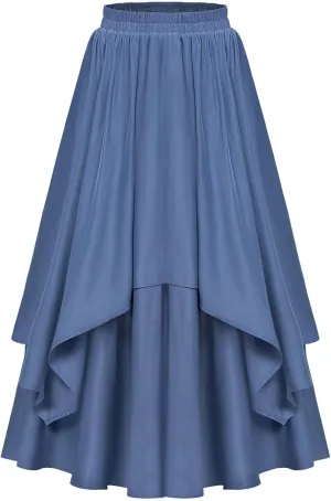 Women's Vintage Renaissance Skirts High Waisted Flared Layered A-Line Pirate Skirts Gothic Midi Skirt with Pockets