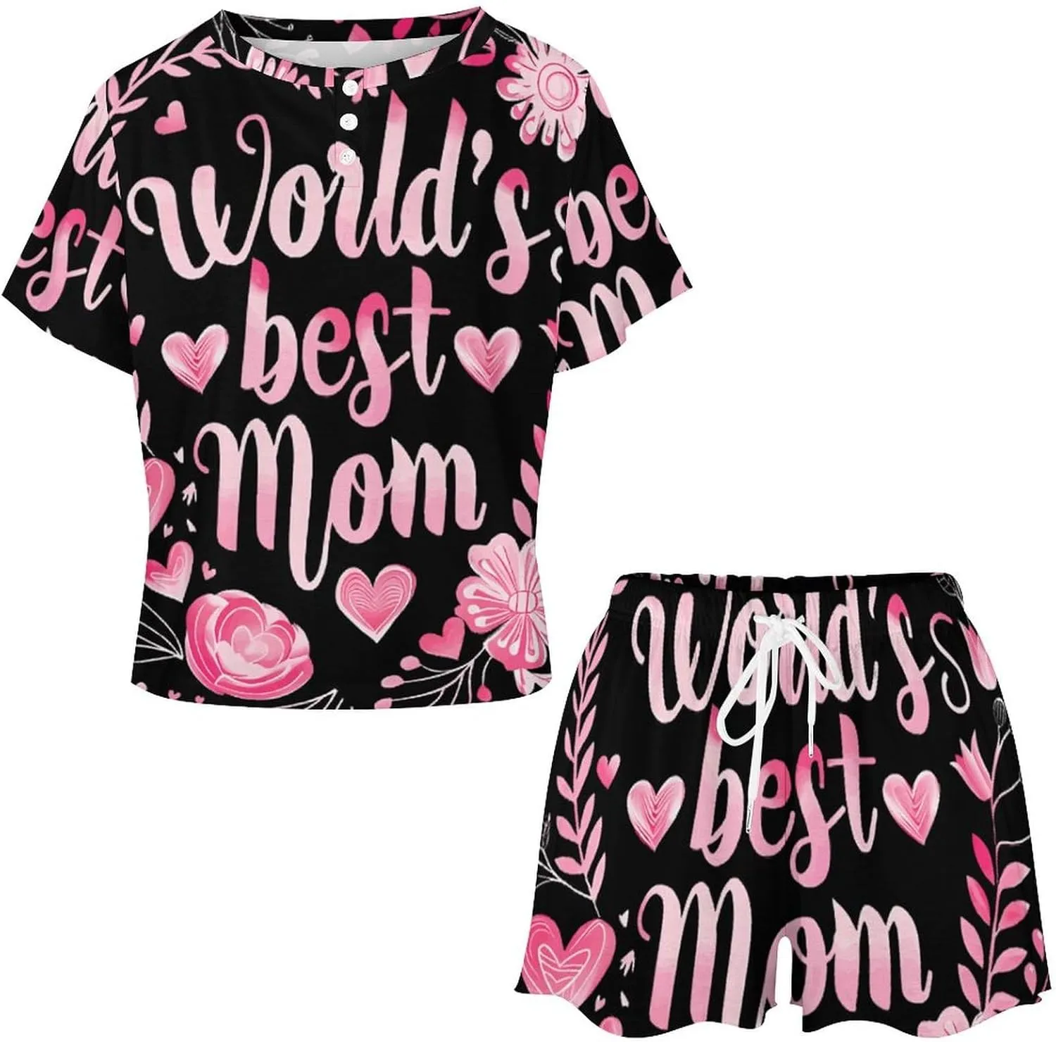 World's Best Mom Women's Pajamas Set 2 Piece Short Sleeve Shirt And Shorts Loungewear Sleepwear