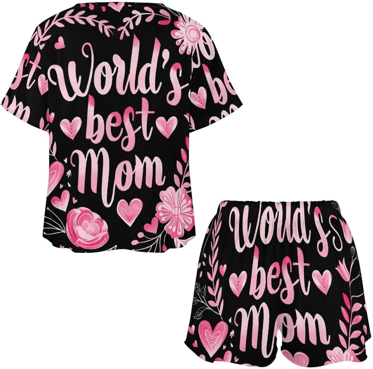 World's Best Mom Women's Pajamas Set 2 Piece Short Sleeve Shirt And Shorts Loungewear Sleepwear
