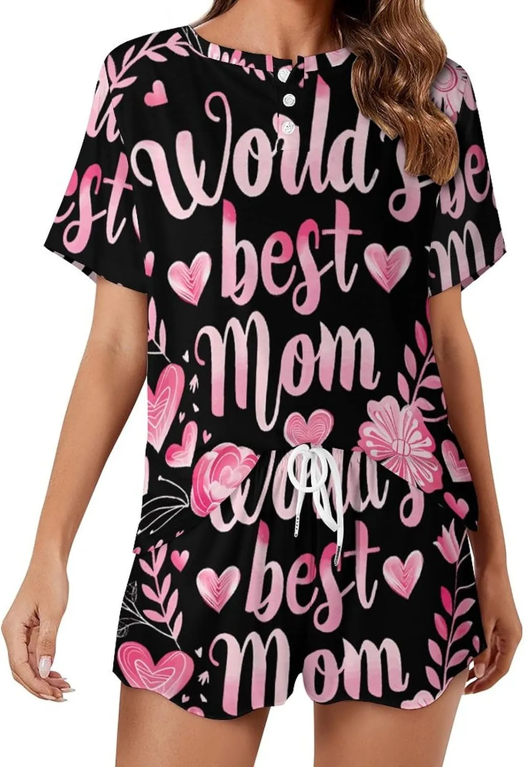 World's Best Mom Women's Pajamas Set 2 Piece Short Sleeve Shirt And Shorts Loungewear Sleepwear