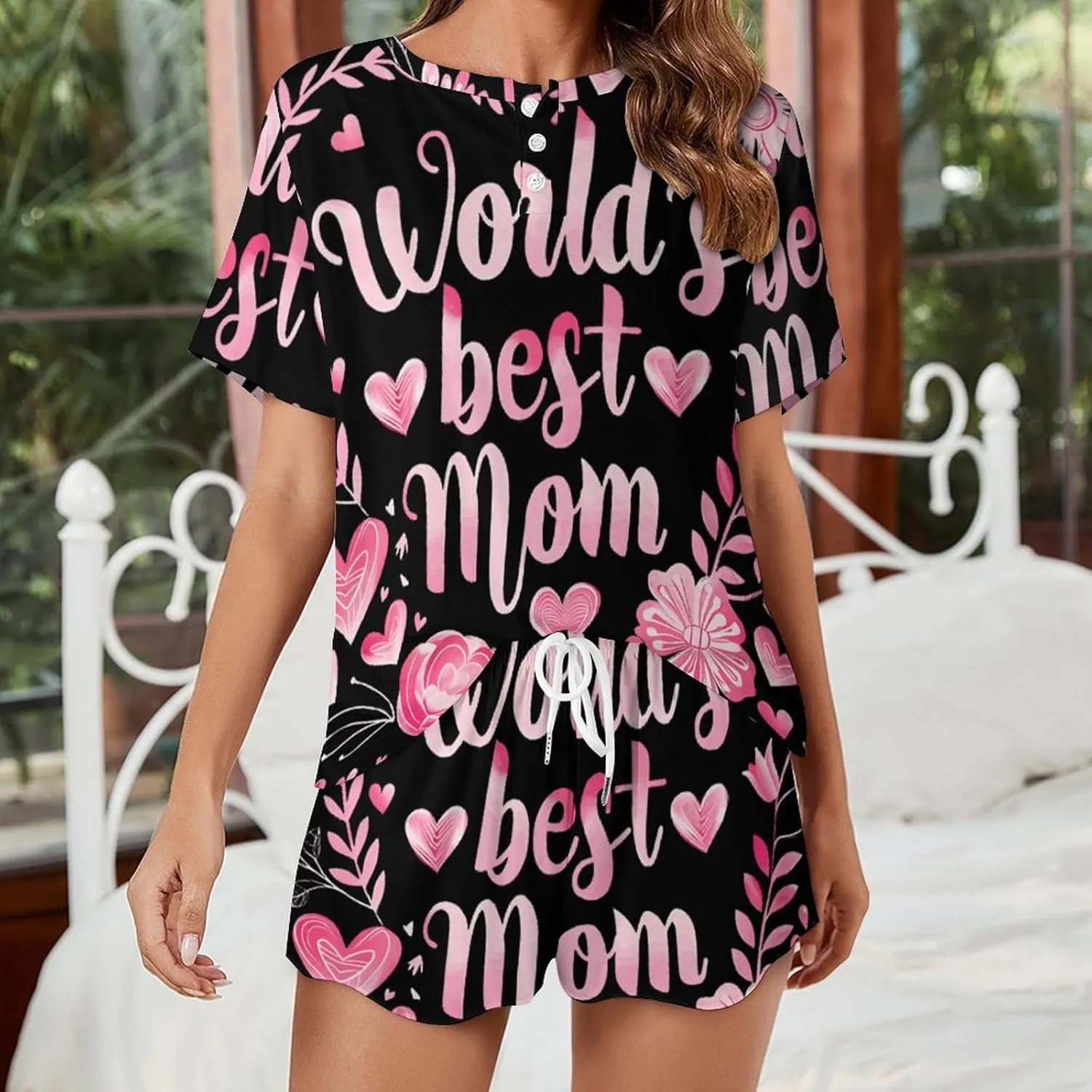 World's Best Mom Women's Pajamas Set 2 Piece Short Sleeve Shirt And Shorts Loungewear Sleepwear