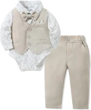YALLET Baby Boy Clothes Suit 0-24 Months Infant Gentleman Outfits Formal Dress Shirt Bowtie Vest Pants Set Baby Wedding Suits
